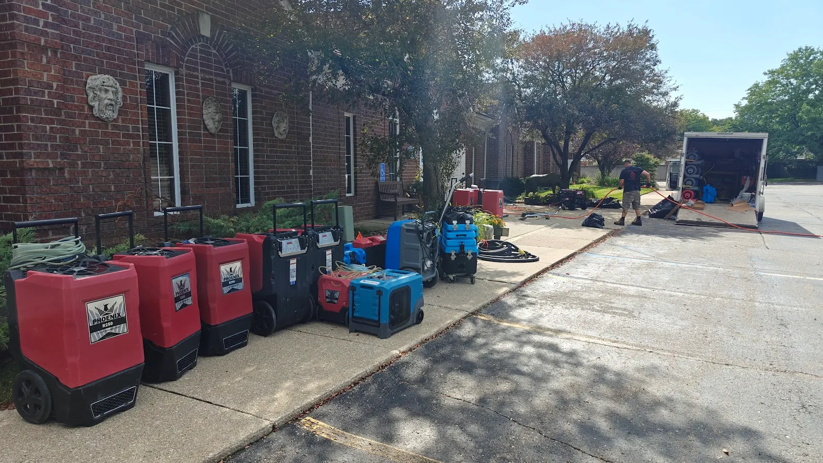 Doan Restoration dehumidifiers and drying equipment loaded for an emergency response